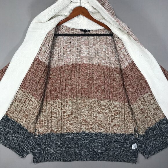 Lety & Me Cardigan Women's Large Brown Colorblock Sweater Knit Hooded Open Front - Picture 5 of 15
